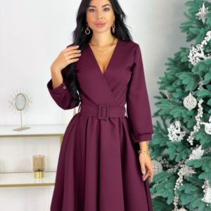 Придбати за знижку бордове плаття з декольте і поясом (розмір 42-48) в інтернеті жіноче