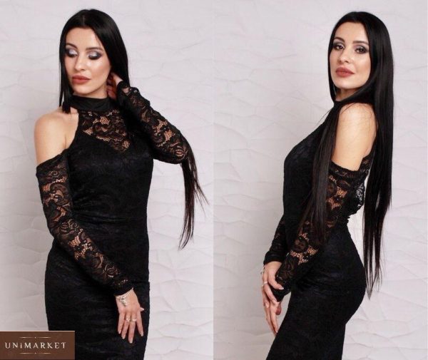 Приобрести черное кружевное платье для женщин с открытыми плечами недорого