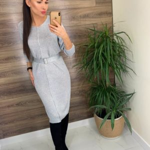 Придбати сріблясте в'язане плаття з люрексом і поясом для жінок онлайн