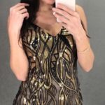 Приобрести в интернете золотое вечернее платье с пайетками на сетке для женщин