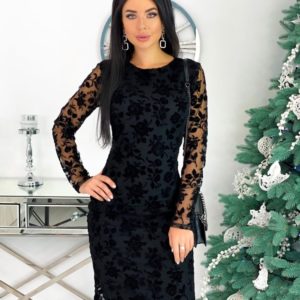 Придбати чорне елегантне плаття з візерунками для жінок на сітці (розмір 42-48) дешево