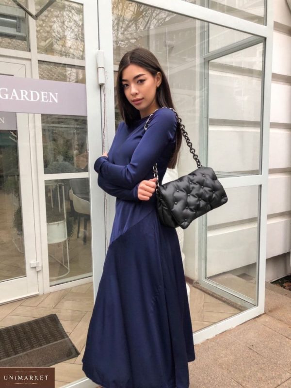 Придбати в інтернеті плаття з шовку довжини міді жіноче з розрізом синього кольору