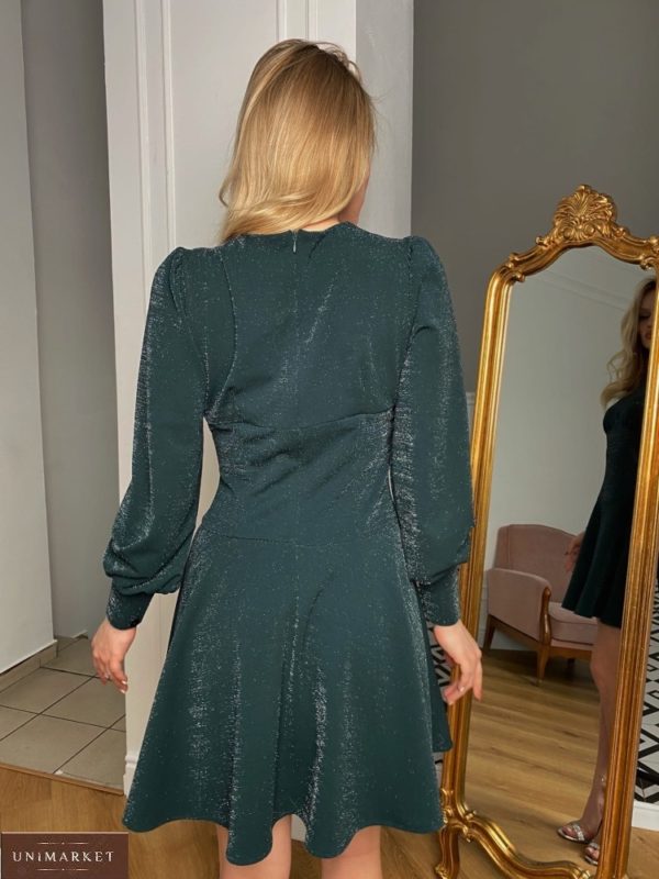 Замовити жіноче зелене приталене плаття міні з люрексом (розмір 42-48) по знижці