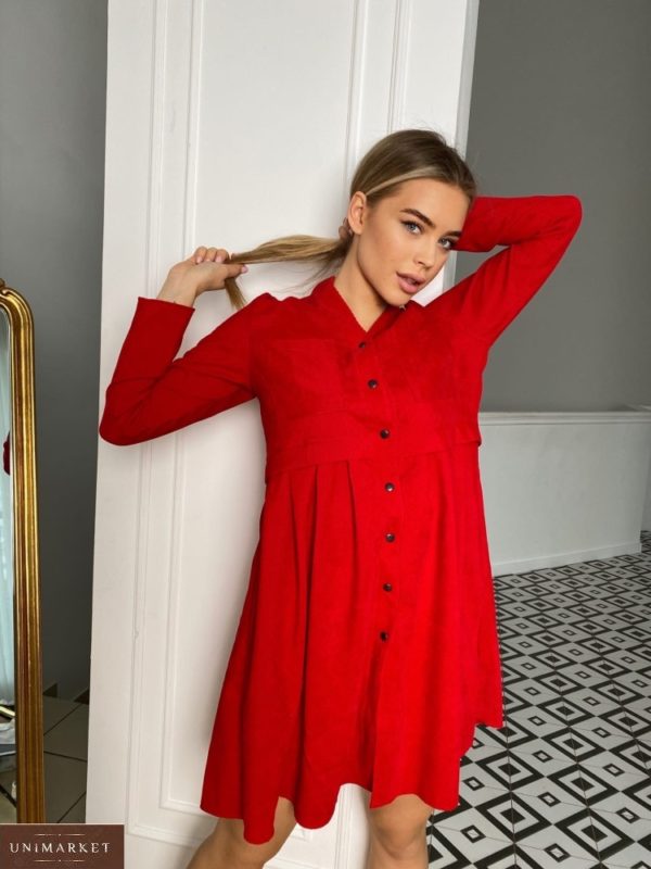 Купить красное платье-рубашка оверсайз из микровельвета (размер 42-48) в интернете для женщин