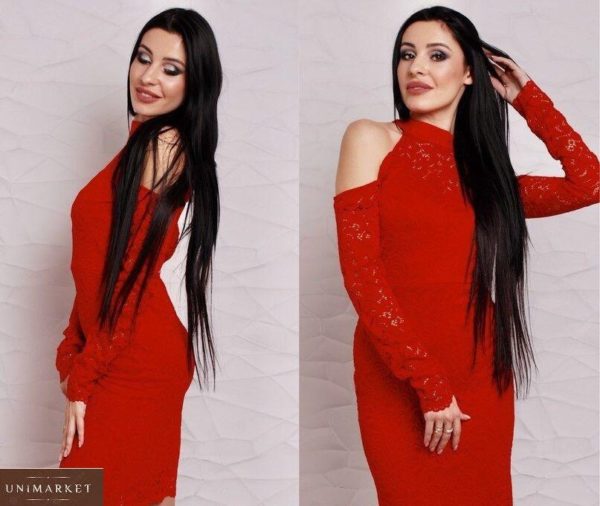 Купить красное кружевное платье с открытыми плечами в интернете для женщин