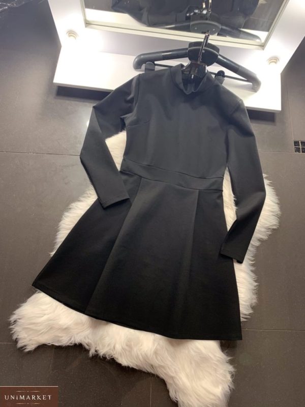 Приобрести трикотажное платье черное длины мини с рукавом 3/4 для женщин по низким ценам