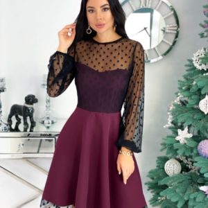 Приобрести марсала женское коктейльное платье с сеткой в горошек (размер 42-48) онлайн