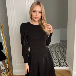Заказать черного цвета приталенное платье мини с люрексом (размер 42-48) женское в Украине