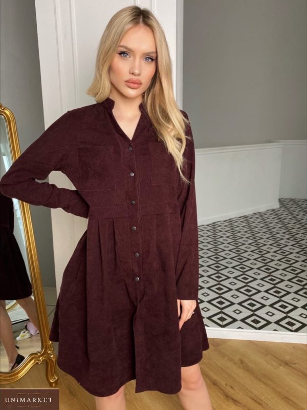 Заказать бордо платье-рубашка оверсайз из микровельвета для женщин (размер 42-48) онлайн