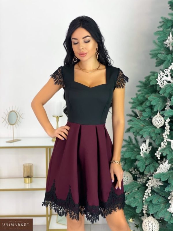Замовити кольору марсала плаття з обробкою з французького мережива для жінок (розмір 42-48) онлайн