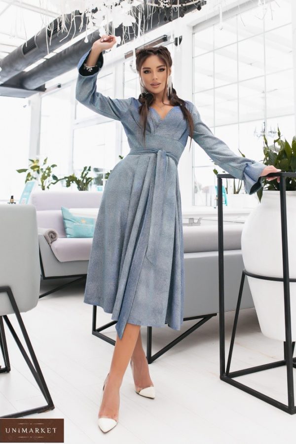 Купити блакитне жіноче плаття міді з трикотажу "disco" хамелеон (розмір 42-48) в інтернеті