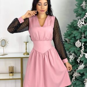 Замовити онлайн пудра для жінок плаття з довгими рукавами-сіткою (розмір 42-48) на корпоратив