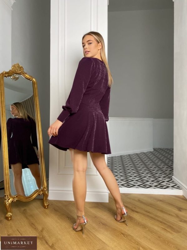 Купить цвета сиреневое женское приталенное платье мини с люрексом (размер 42-48) недорого