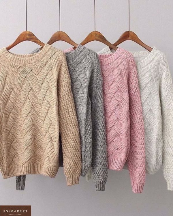 Купить беж, серый, пудра, белый вязаный свитер с V-образным узором для женщин в интернете
