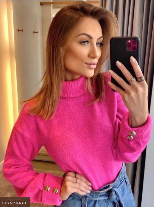 Купити малиновий Кашеміровий светр під шию для жінок онлайн
