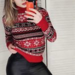 Замовити червоний зимовий прінтованний для жінок светр з вовною (розмір 42-48) недорого