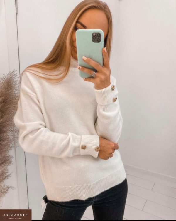 Придбати вигідно білий Кашеміровий светр під шию для жінок
