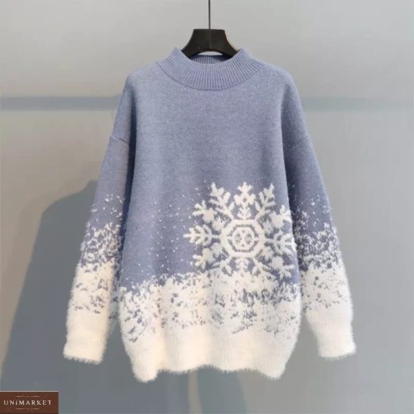 Замовити сірий жіночий новорічний светр зі сніжинкою за низькими цінами