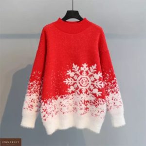 Заказать красный женский новогодний свитер со снежинкой в интернете