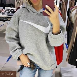 Приобрести онлайн женское Худи с капюшоном с эмблемой Nike серого цвета