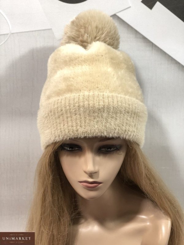 Придбати за знижку бежеву вовняну шапку з альпаки для жінок на зиму