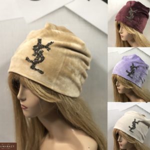 Замовити жіночу шапку з подвійного велюру YSL бордо, беж, пудра, бузок онлайн
