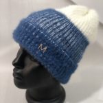 Замовити синю жіночу двобарвну шапку з ангори травичка онлайн