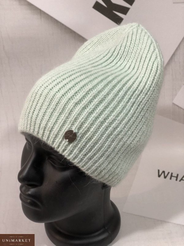 Приобрести бирюзовую женскую однотонную шапку фасона лопатка чулок в интернете
