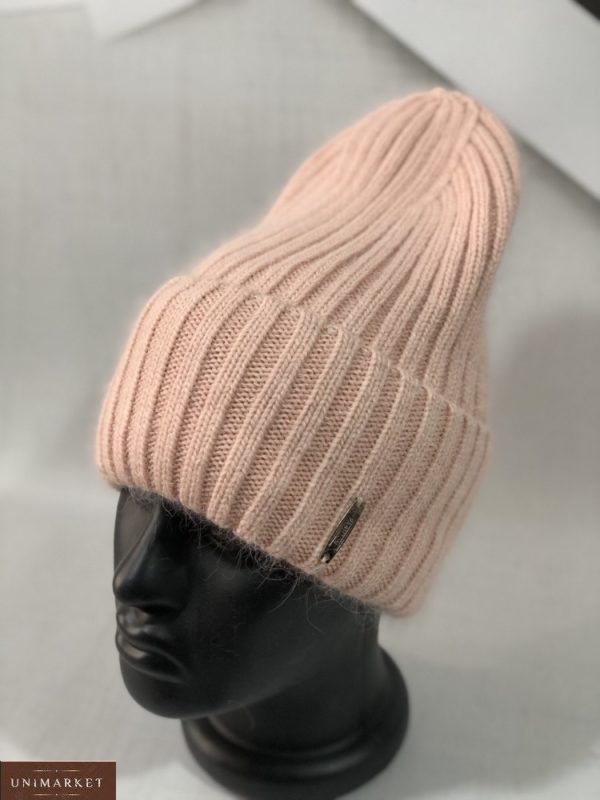 Замовити пудра однотонну витягнуту шапку лопатка рубчик для жінок онлайн