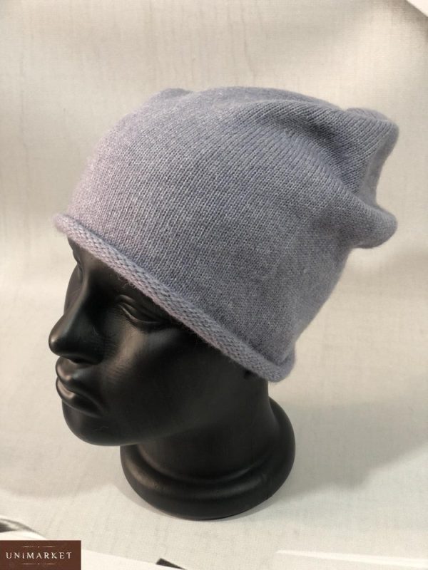 Заказать женскую серую шерстяную шапку с завернутым краем онлайн