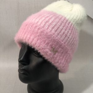 Приобрести выгодно двухцветную шапку из ангоры травка для женщин розовую