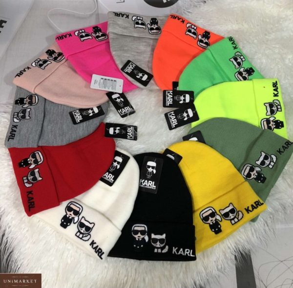 Купити шапку з принтом жіночу і чоловічу і написом Karl різних кольорів онлайн