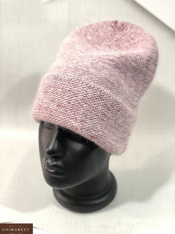 Заказать пудра онлайн удлиненную шапку из ангоры травка с отворотом для женщин