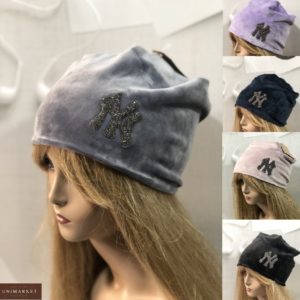 Замовити сіру, пудра, синю, чорну велюрову шапку NY онлайн для жінок