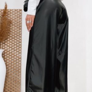 Замовити чорні брюки для жінок кюлоти з еко шкіри з поясом (розмір 42-48) по знижці