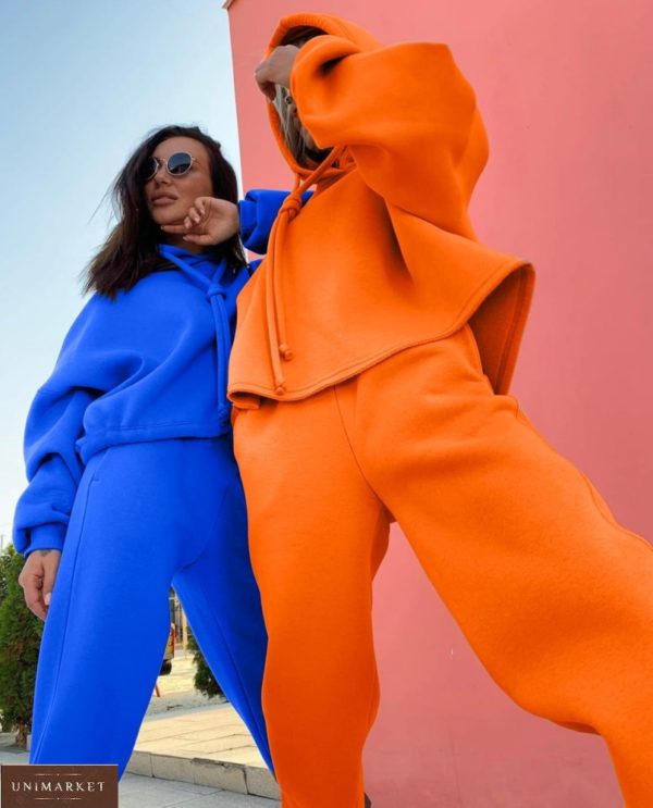 Заказать электрик, оранж женский тёплый костюм оversize с коротким худи онлайн
