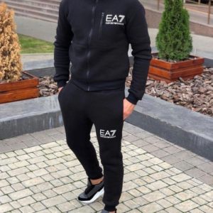 Замовити чорний спортивний чоловічий костюм EA7 з трехніті на флісі (розмір 48-52) недорого