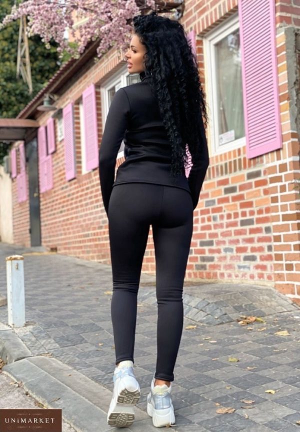 Замовити чорний костюм жіночий на хутрі: лосини + гольф (розмір 42-52) онлайн