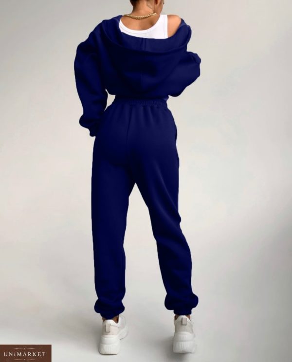 Купити жіночий теплий синій спортивний костюм трійка з майкою онлайн