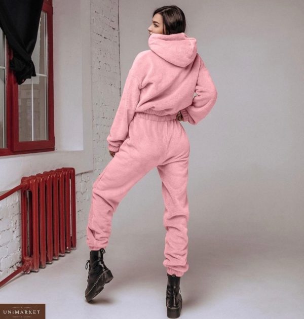 Приобрести женский Тёплый костюм с капюшоном из двухсторонней махры розовый онлайн