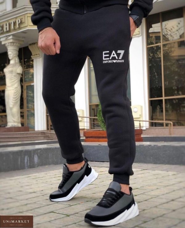 Приобрести черный спортивный костюм EA7 из трехнити на флисе (размер 48-52) для мужчин онлайн