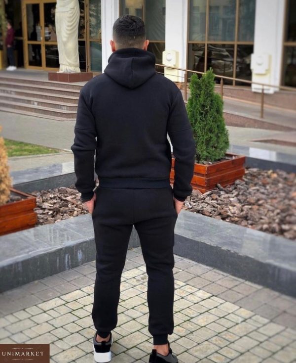 Заказать онлайн черный спортивный костюм EA7 из трехнити мужской на флисе (размер 48-52)