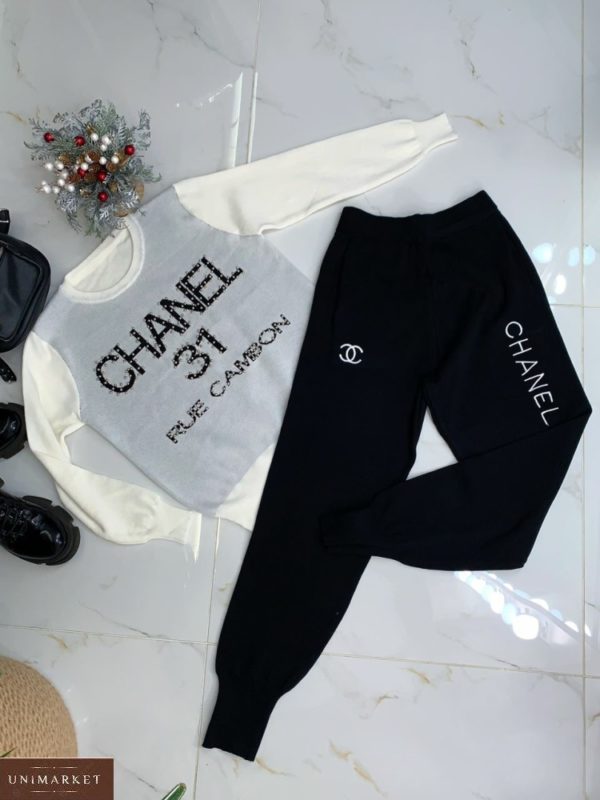 Купити костюм Chanel 31 машинної в'язки чорно-білий жіночий в інтернеті
