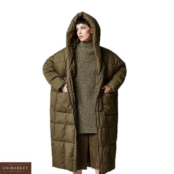 Купить женскую длинную куртку цвета хаки оверсайз недорого