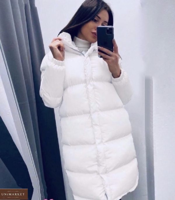 Купить белого цвета для женщин водоотталкивающую длинную куртку на синтепоне (размер 42-48) недорого