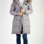 Купити сіру жіночу куртку на синтепоні з натуральним хутром (розмір 42-48) в інтернеті на зиму