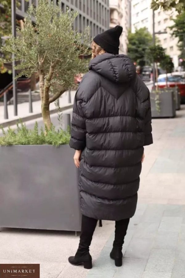 Купить женскую длинную куртку оверсайз черного цвета на зиму онлайн