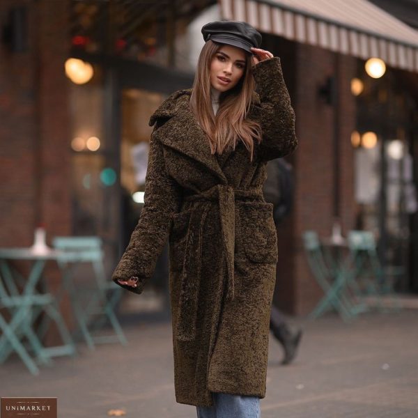 Замовити по знижці коричневе зимове пальто з каракуля з утеплювачем для жінок