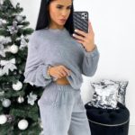 Замовити жіночу піжаму з штанами + пов'язка з хутра тедді сірого кольору (розмір 42-48) онлайн
