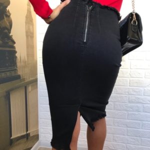 Придбати чорну жіночу джинсову спідницю міді з корсетній вставкою в інтернеті